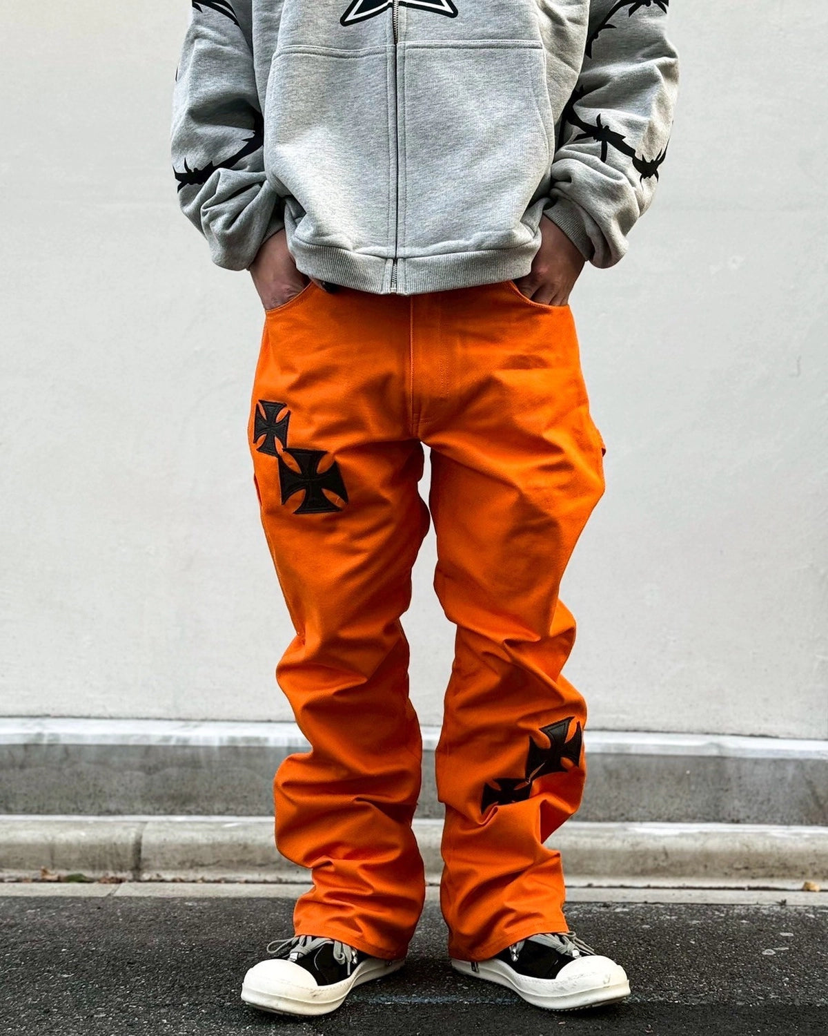 mindseeker × DICKIES / Iron Cross Patch Flare Pants -ORANGE- (MSD-261-001)