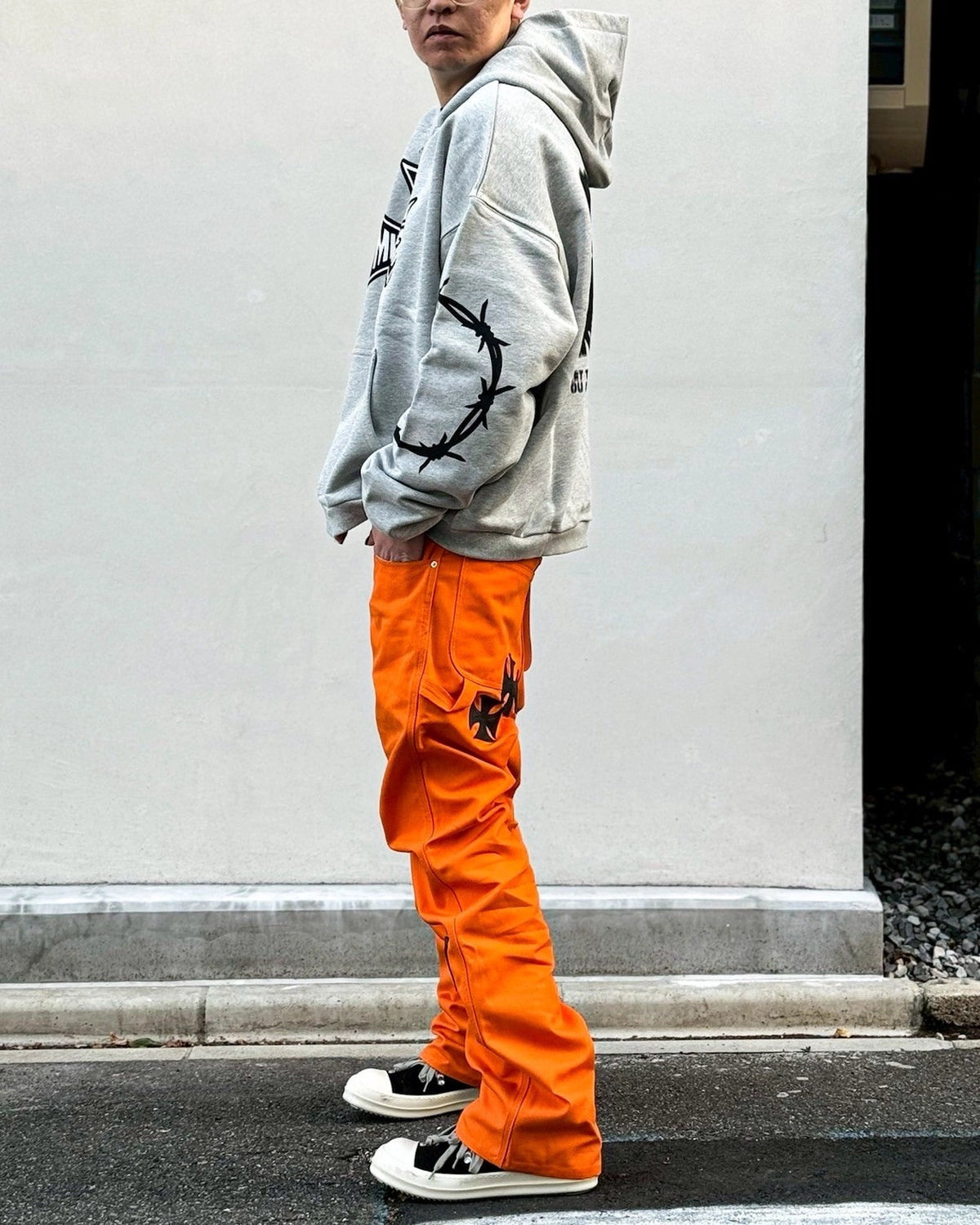 mindseeker × DICKIES / Iron Cross Patch Flare Pants -ORANGE- (MSD-261-001)