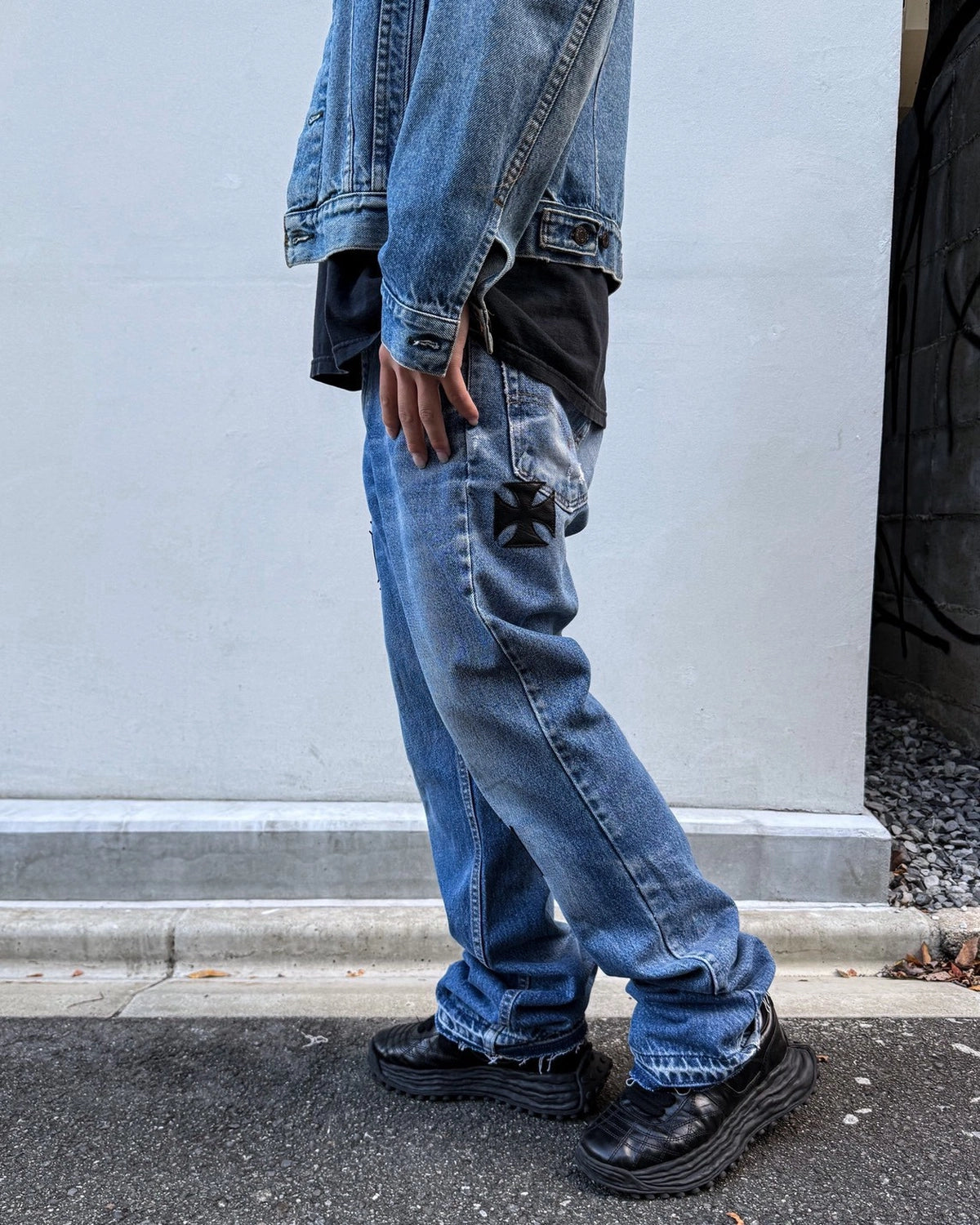 mindseeker / Vintage Remake Iron Cross Patch Flare Denim Pamts (MSV-25-211)