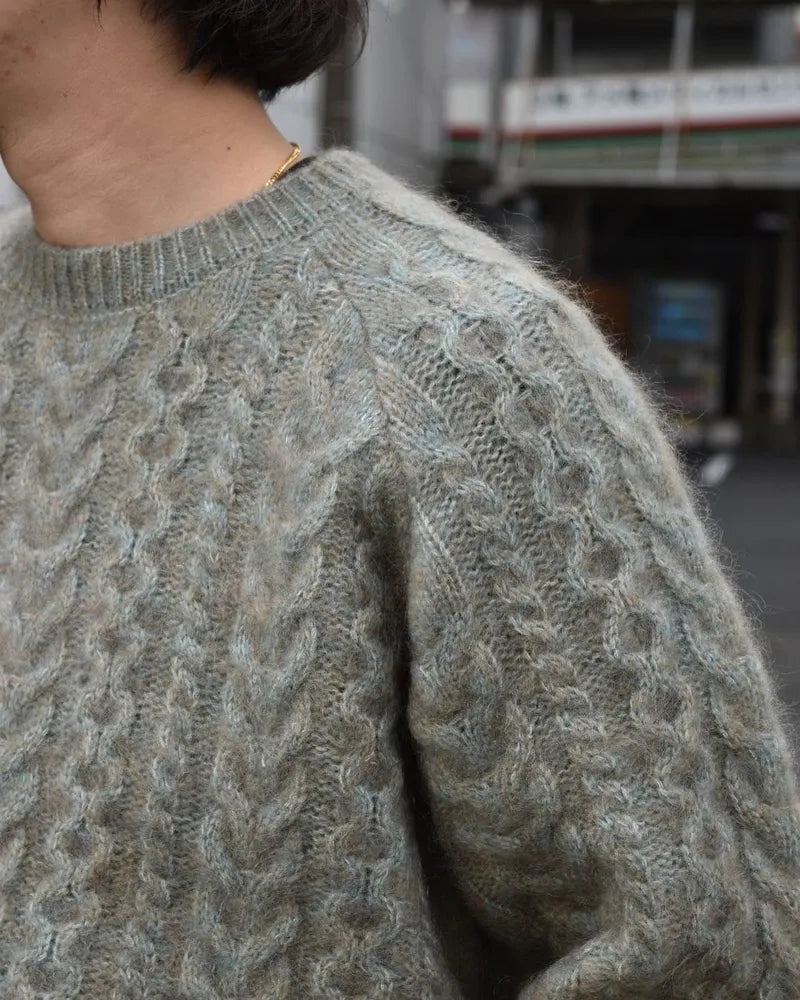 NONNATIVE / WORKER ARAN SWEATER KID MOHAIR/W/N/P YARN (NN-K4505)