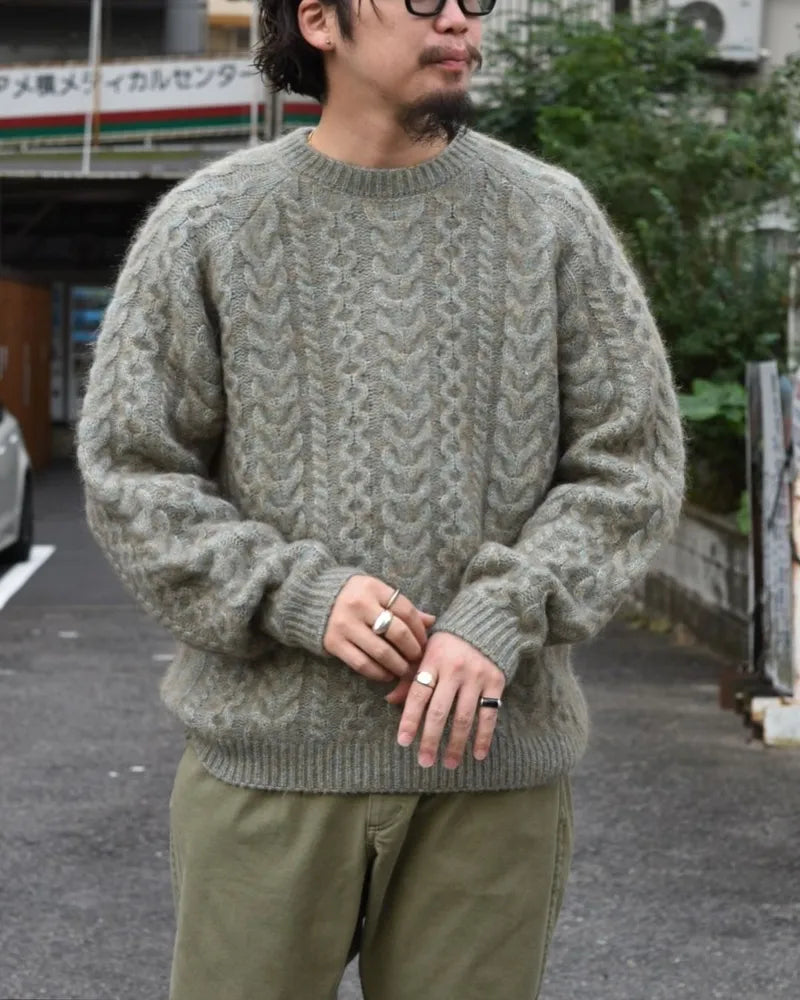 NONNATIVE / WORKER ARAN SWEATER KID MOHAIR/W/N/P YARN (NN-K4505)