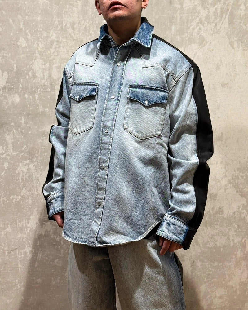 VETEMENTS / DENIM LEATHER MERGED SHIRT (UA66SH520LB2806)