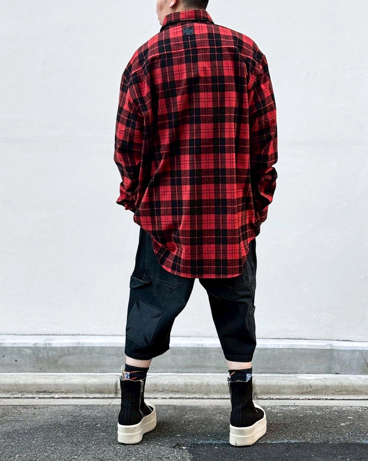 VETEMENTS / LEATHER CROSS FLANNEL SHIRT SHIRT (ME76FS056BR)