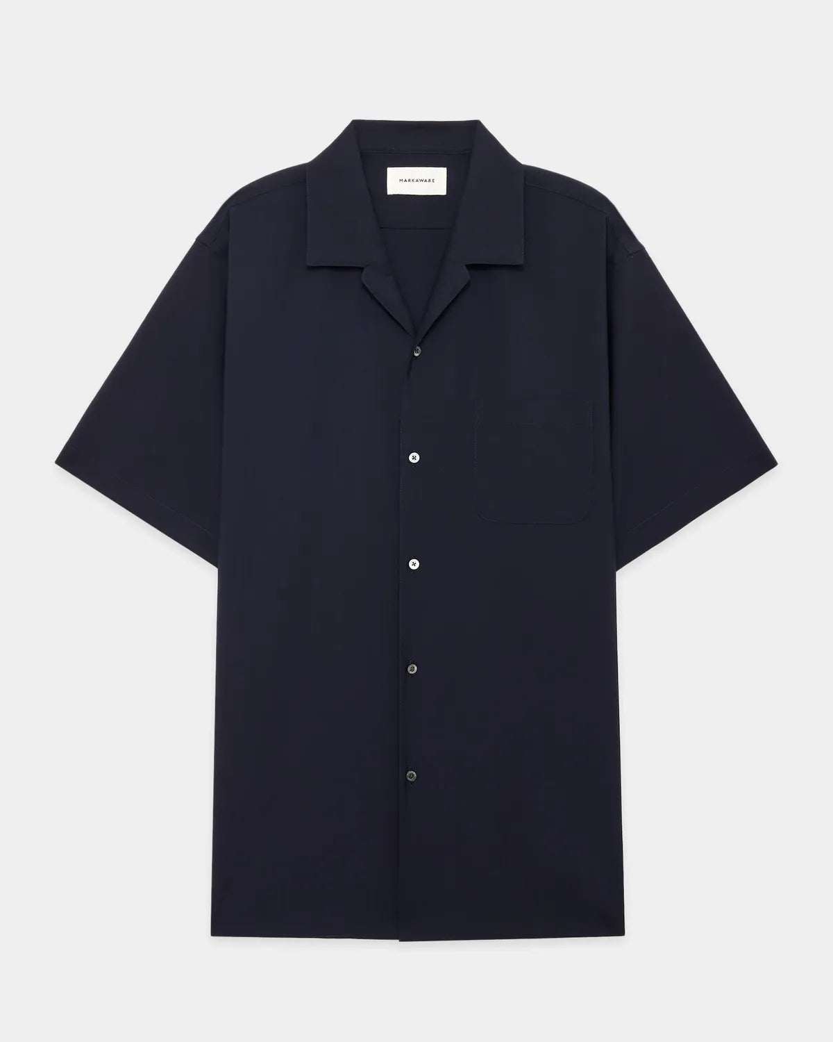 MARKAWARE の ORGANIC WOOL 2/80 TROPICAL ITALIAN OPEN COLLAR S/S SHIRT (A25B03SH02B)