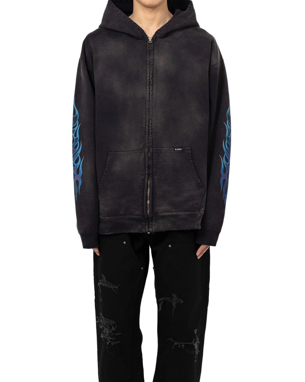 KAMIYA / “KMY-FIRE” Distressed Zip-up Hoodie (G14HD075)