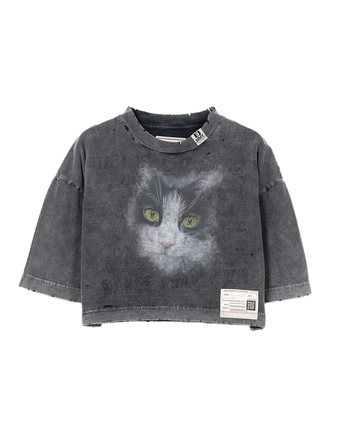 Maison MIHARA YASUHIRO の Cat Printed Bleached Crop T-shirt (B14TS592)