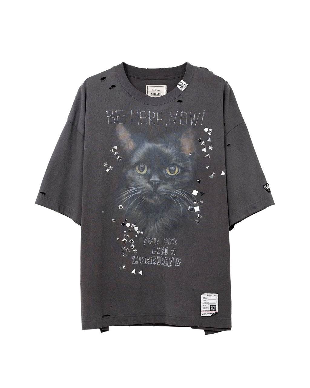 MIHARA YASUHIRO☆ Cat Printed Embellished Distressed T-shirt Maison MIHARA YASUHIRO(メゾンミハラヤスヒロ) / Cat Printed
