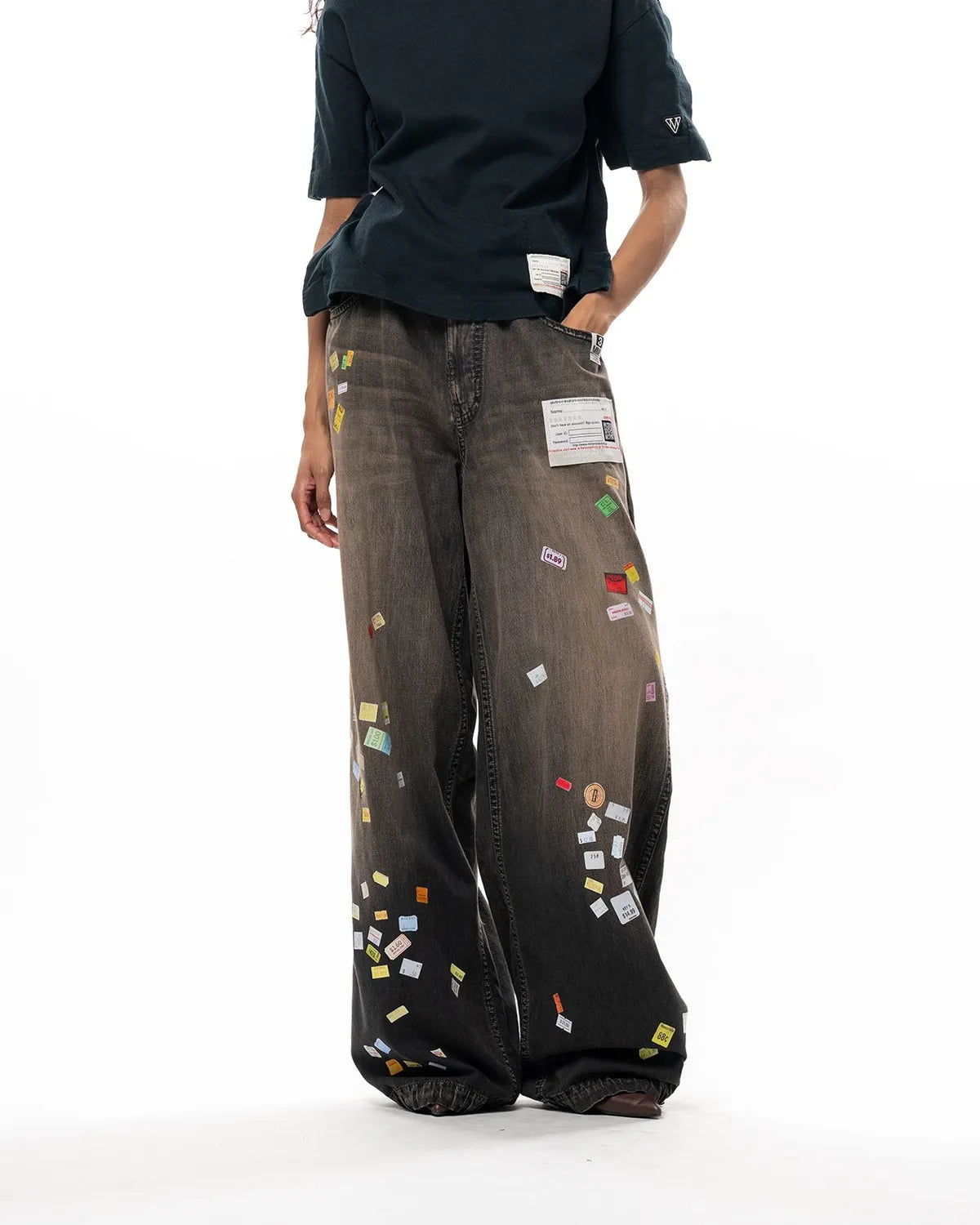Maison MIHARA YASUHIRO の Price Tag Sticker Printed Wide Denim Pants -Women's- (B17PT101)