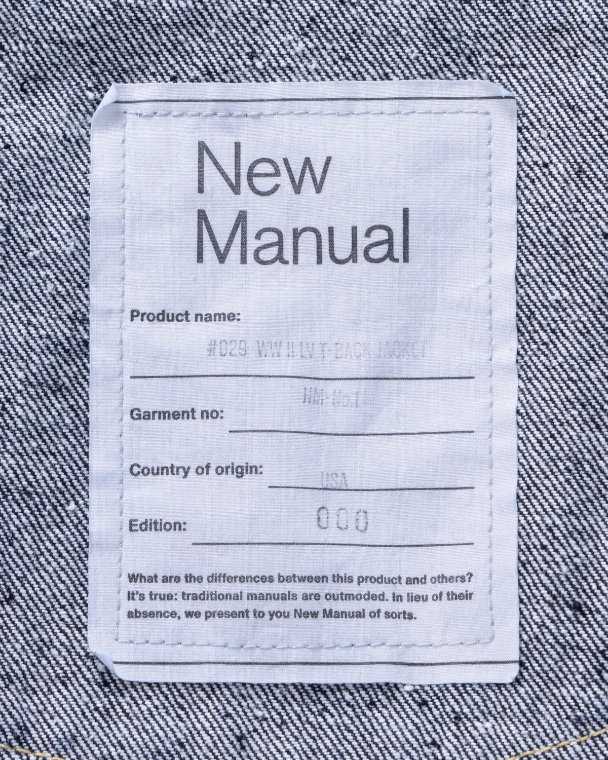 New Manual / #029 WW Ⅱ LV T-BACK JACKET ONE-WASHED (JK-YY-0015)