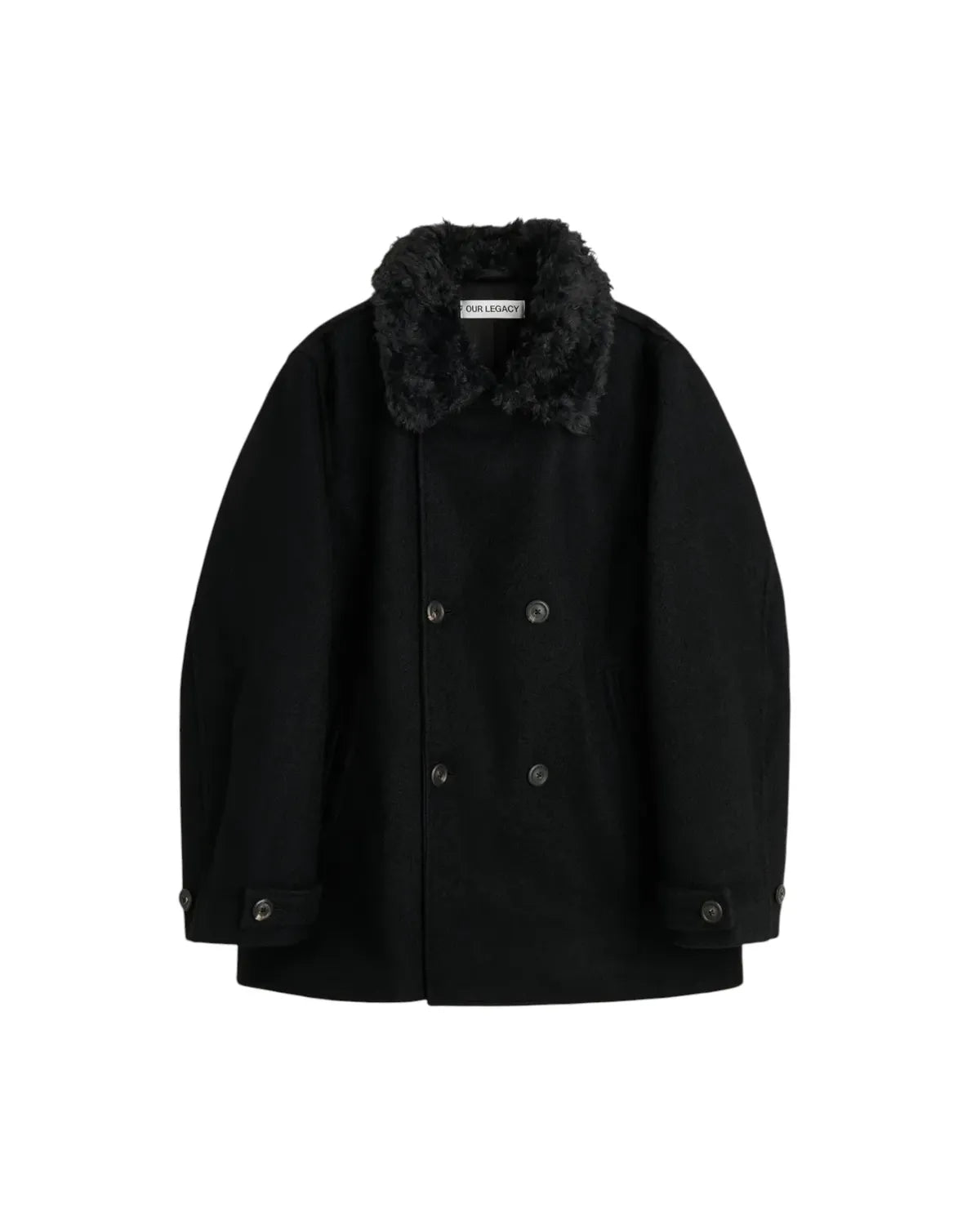 OUR LEGACY の WAGE PEACOAT Black Stamped Wool (M4261WBS)