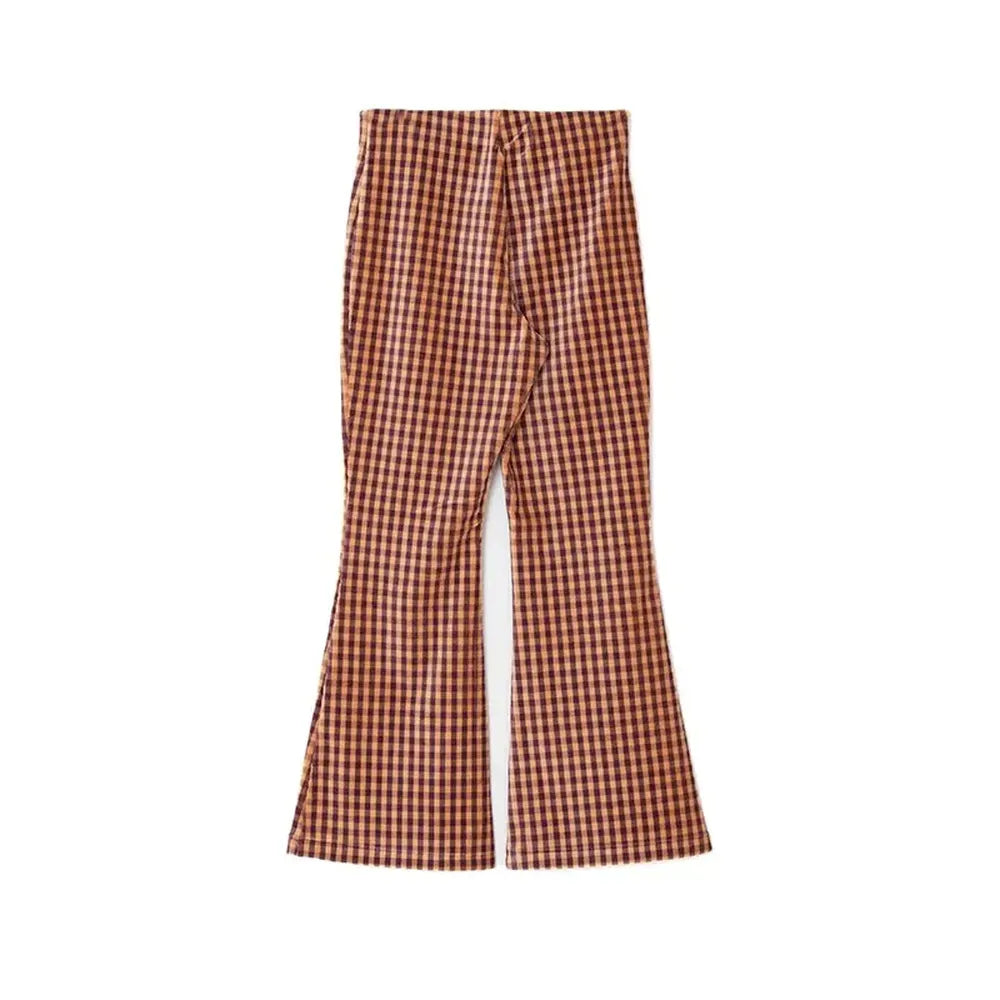 PHEENY / Check print corduroy jersey flared pants (PA24-CS06)