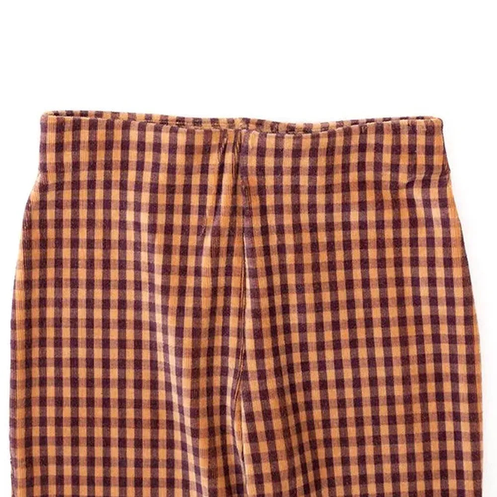 PHEENY / Check print corduroy jersey flared pants (PA24-CS06)