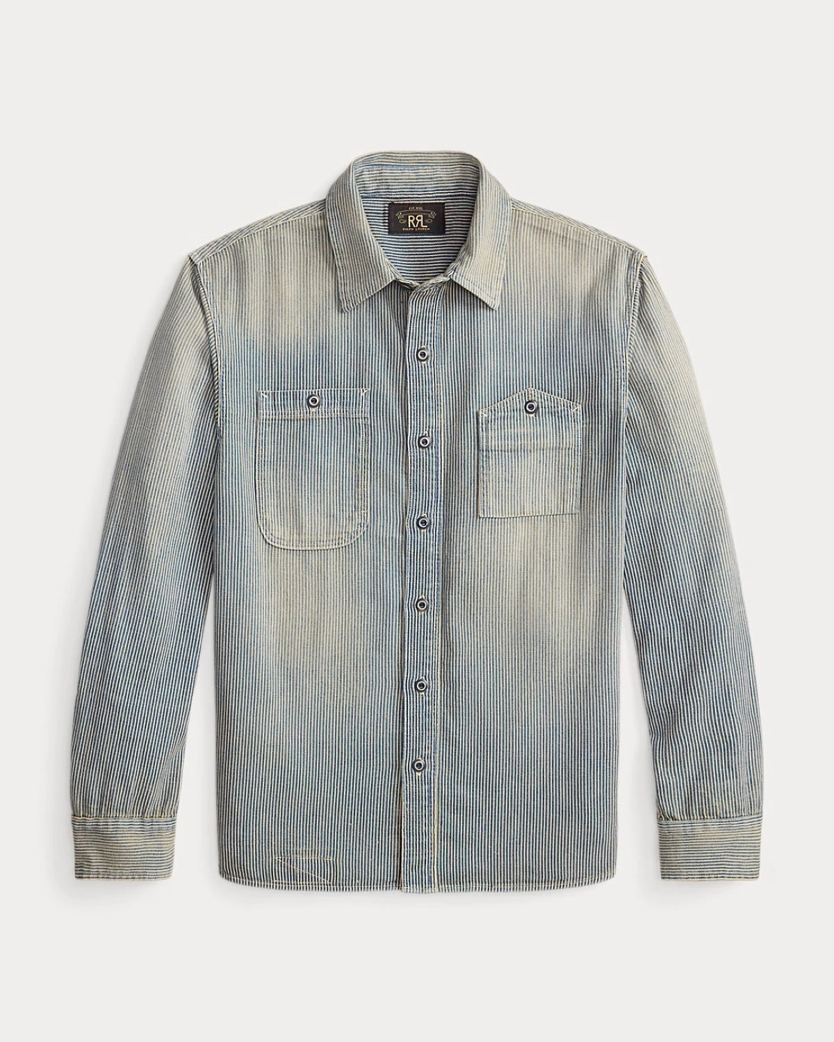 RRL の インディゴ ストライプド ツイル ワークシャツ (MNRRWOV16820430)