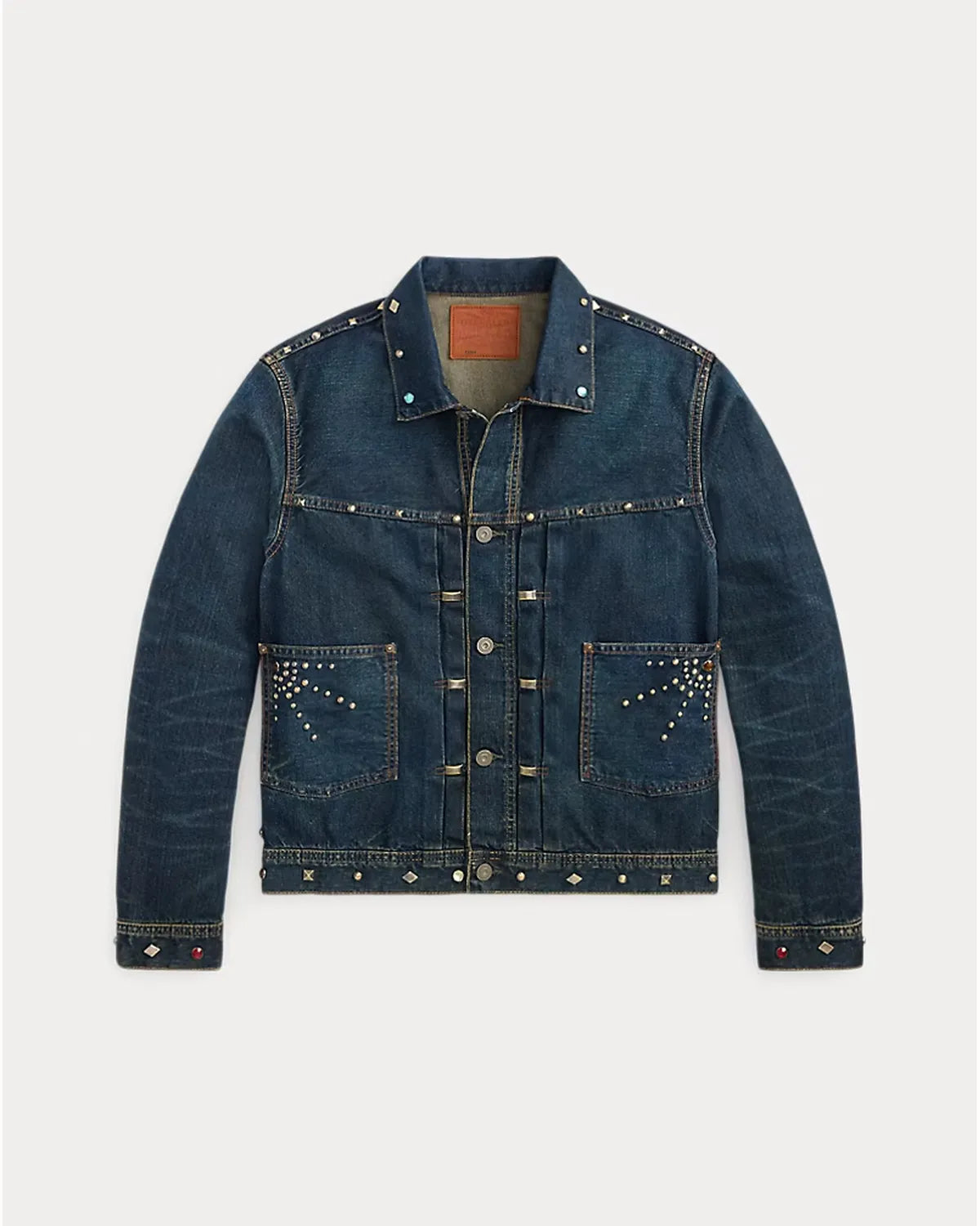 RRL の Ridgewood スタデッド デニム トラッカー ジャケット(MNRROTW16020215)