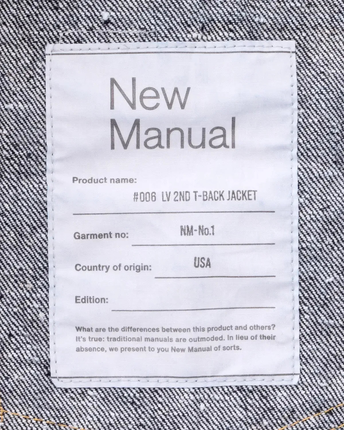 New Manual / #006 LV 2nd T-BACK JACKET ONE-WASHED