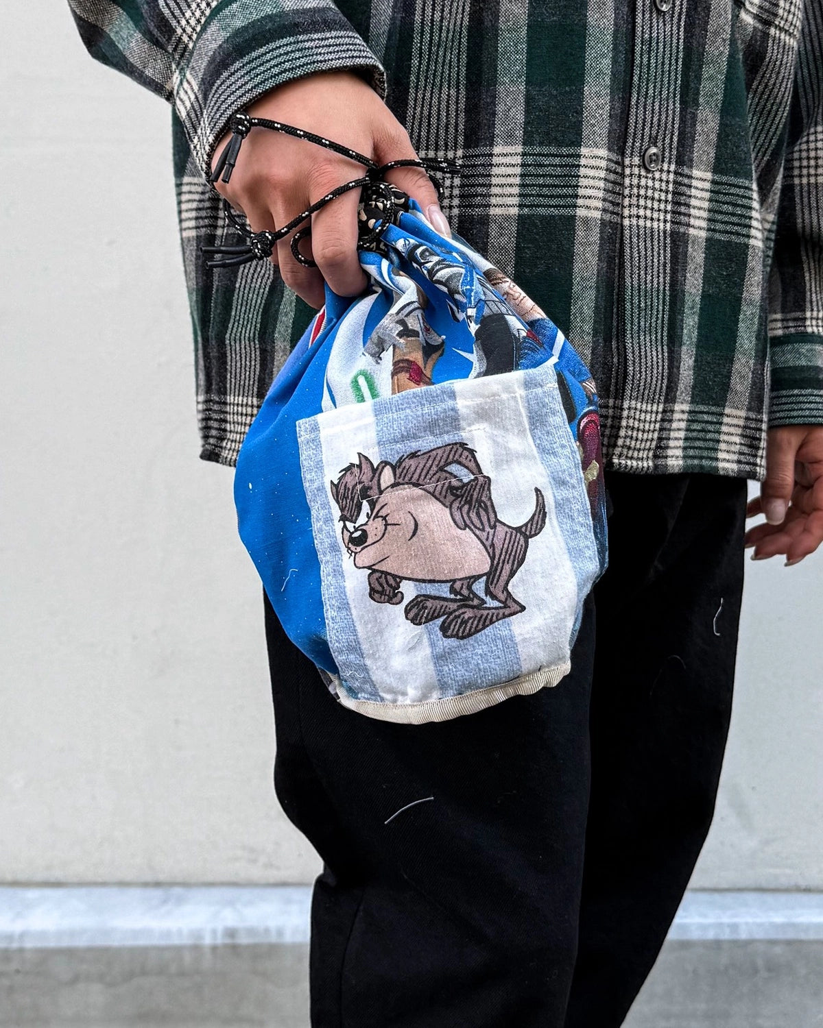 MIYAGIHIDETAKA -Rafu-  / Patchwork Drawstring Bag / BLACK-2 (MH061)