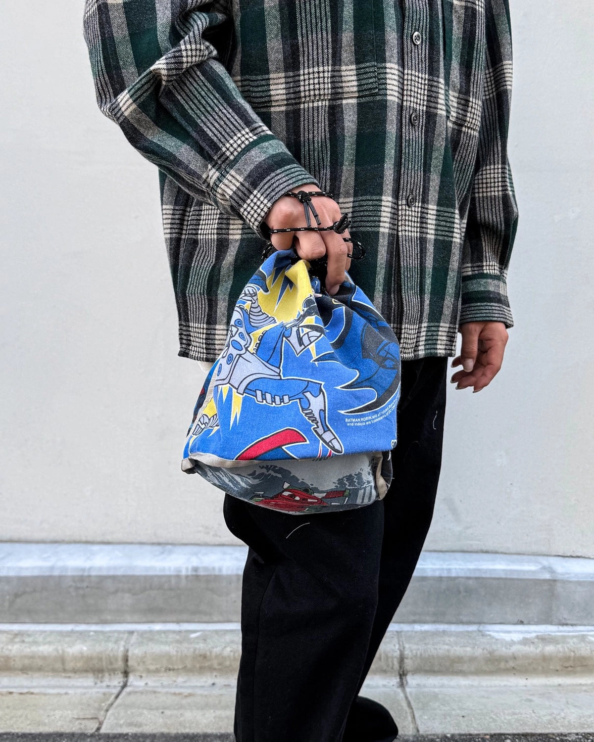 MIYAGIHIDETAKA -Rafu-  / Patchwork Drawstring Bag / BLACK-2 (MH061)
