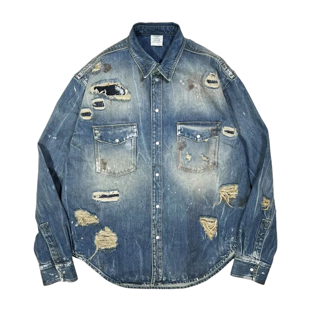 VETEMENTS / TRASHED DENIM SHIRT (UA65SH880D)