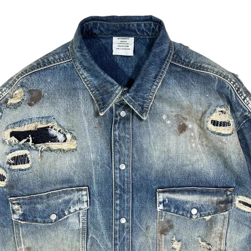 VETEMENTS / TRASHED DENIM SHIRT (UA65SH880D)