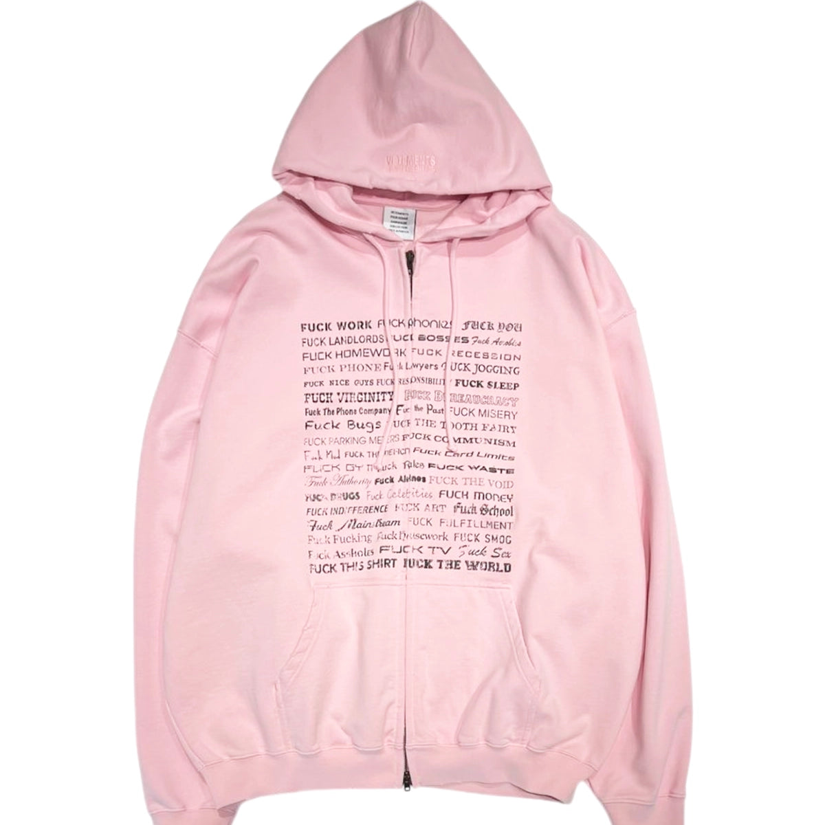 VETEMENTS (ヴェトモン) / FUCK EVERYTHING ZIP-UP HOODIE | 公式通販