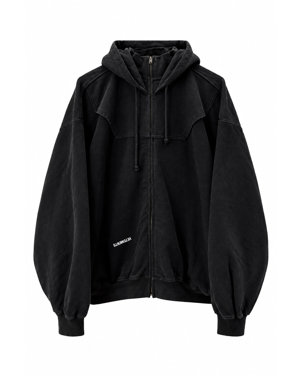 VETEMENTS の UPSIDE-DOWN ZIP-UP HOODIE (MH27ZU158B)