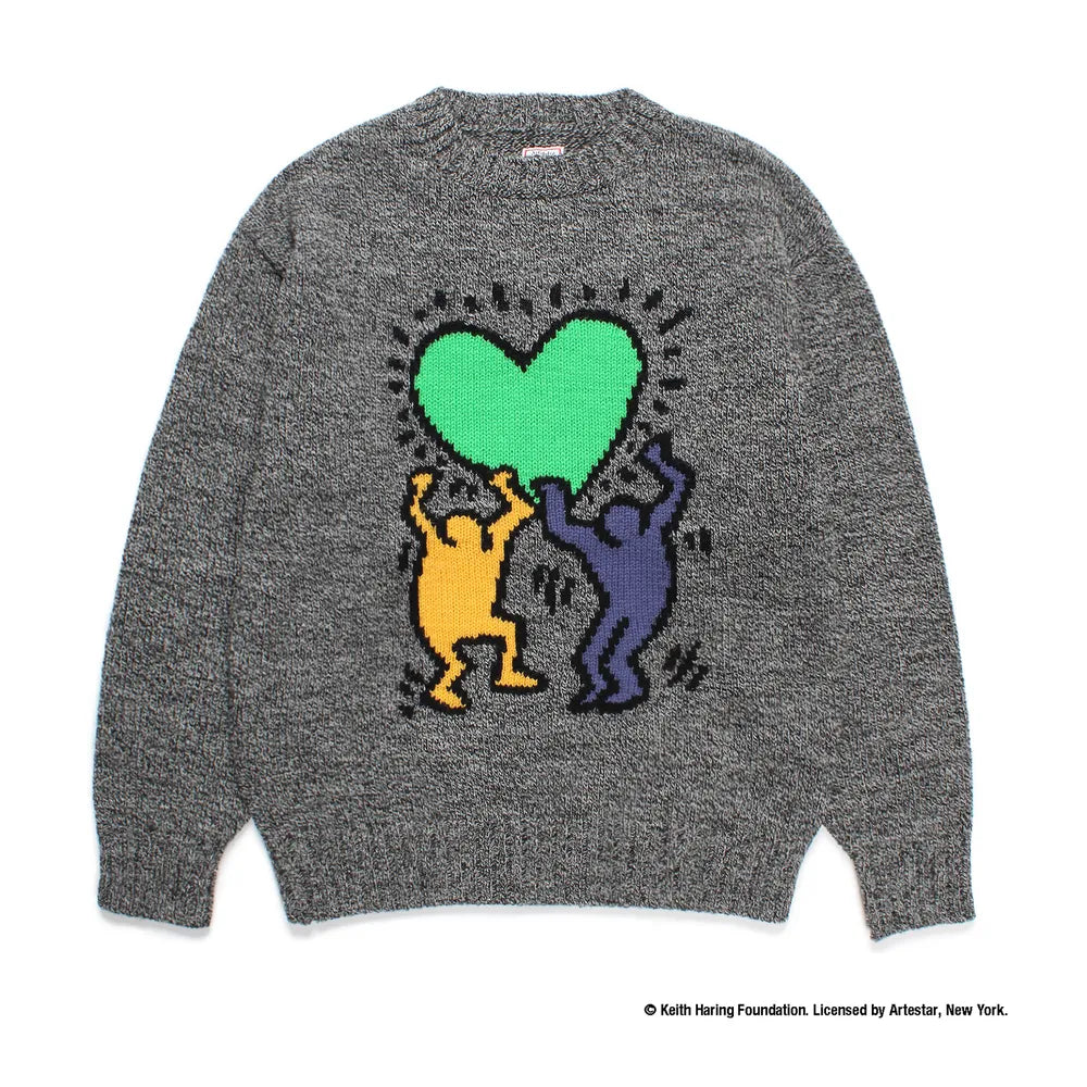 WACKO MARIA  × KEITH HARING CREW NECK SWEATER -TYPE2- (KH-WM-KN03)