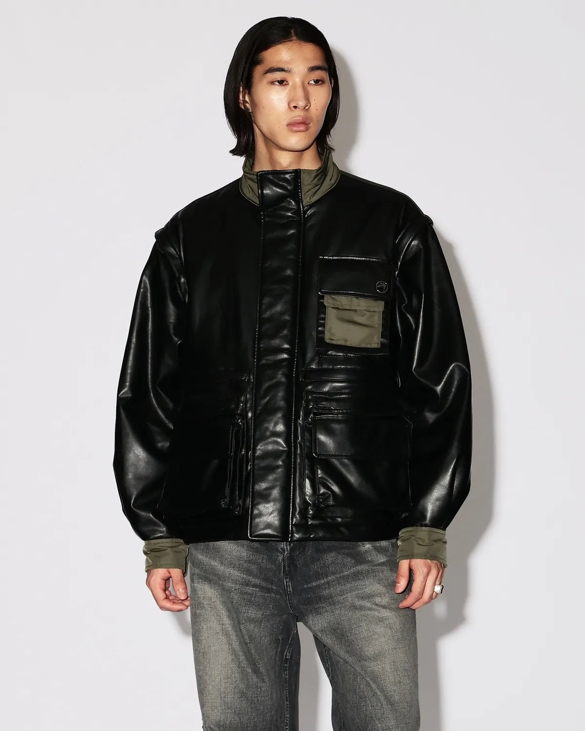 AMBUSH® / FAKE LEATHER BACK NYLON JACKET (12115637)