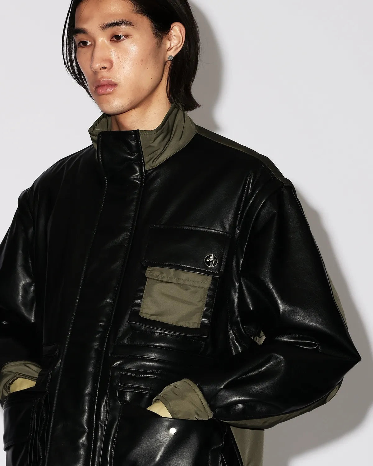 AMBUSH® / FAKE LEATHER BACK NYLON JACKET (12115637)