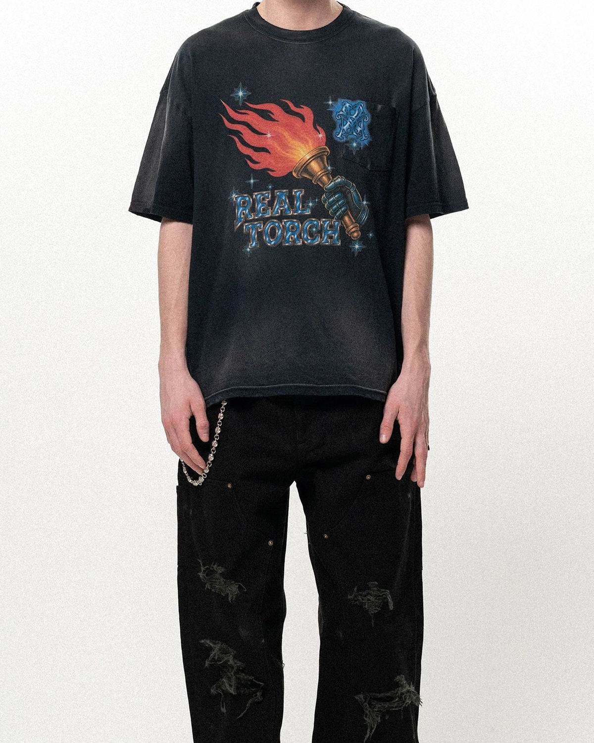 KAMIYA / "REAL TORCH" Distressed Pocket Tee (G16TS090)