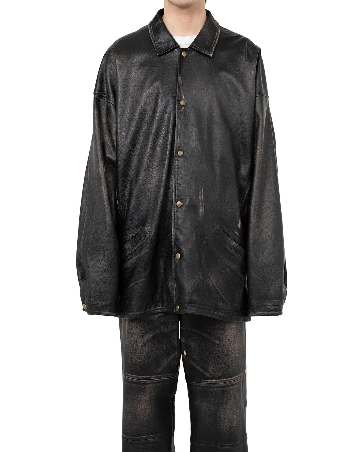 KAMIYA / Distressed Leather Coach Jacket (G15BL011)
