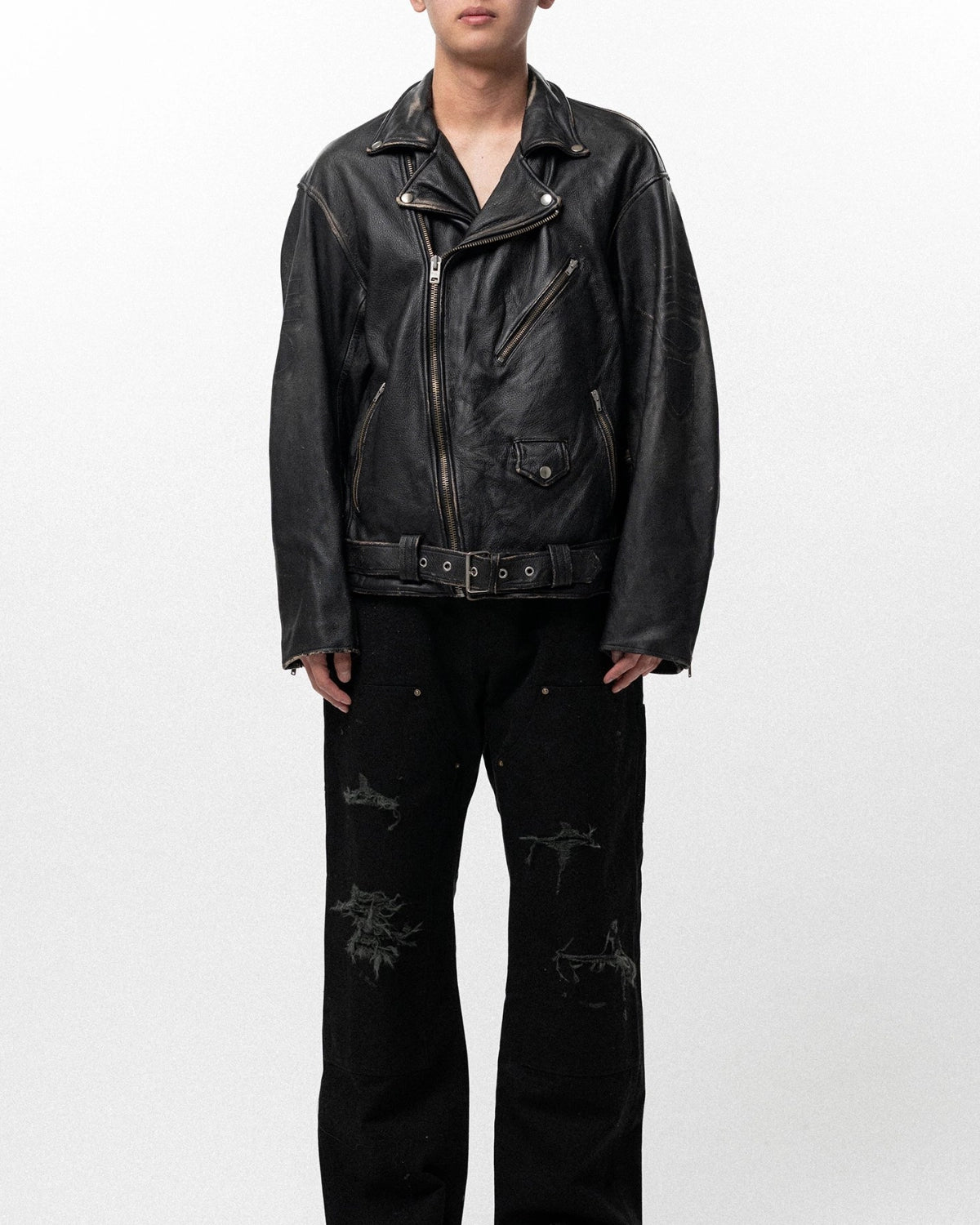 KAMIYA / Distressed Leather Biker Jacket (G16BL011)