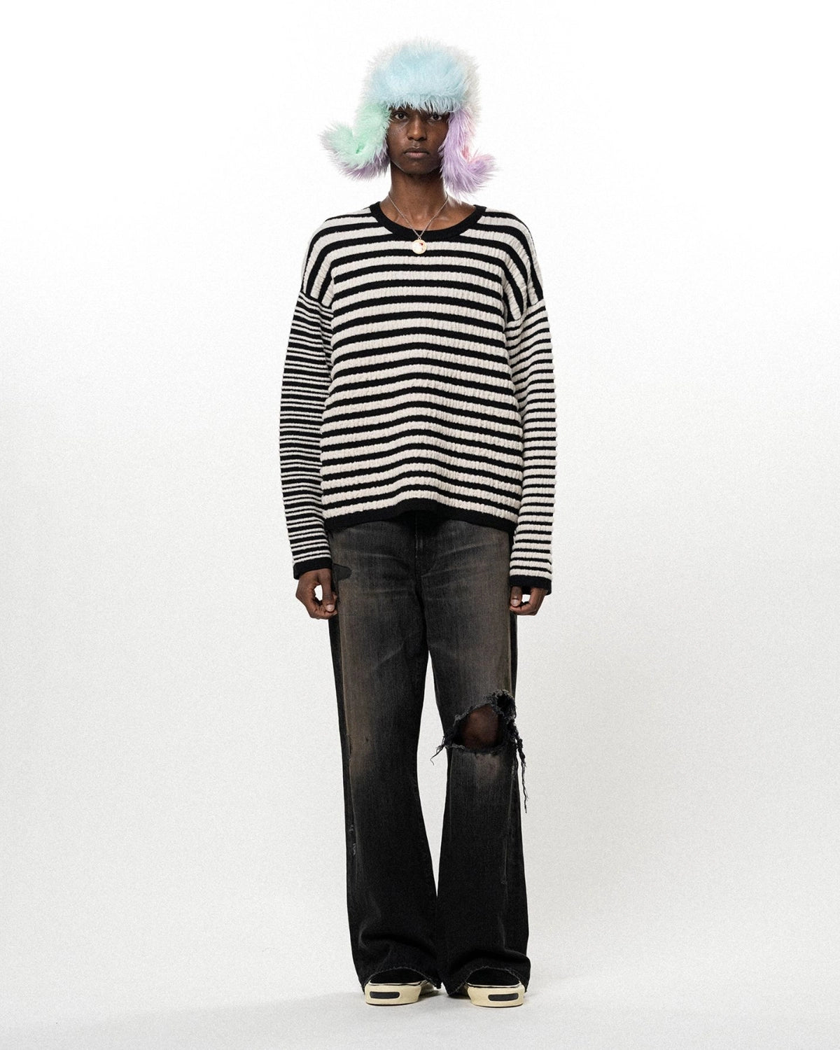 KAMIYA / Horizontal Multi Stripe Bouclé Knit (G17PO081)