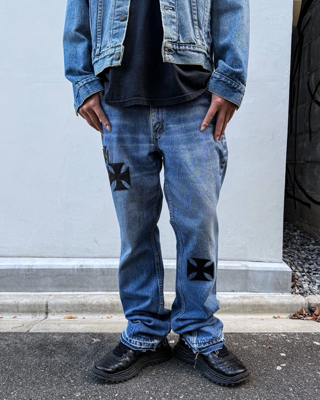 mindseeker / Vintage Remake Iron Cross Patch Flare Denim Pamts 