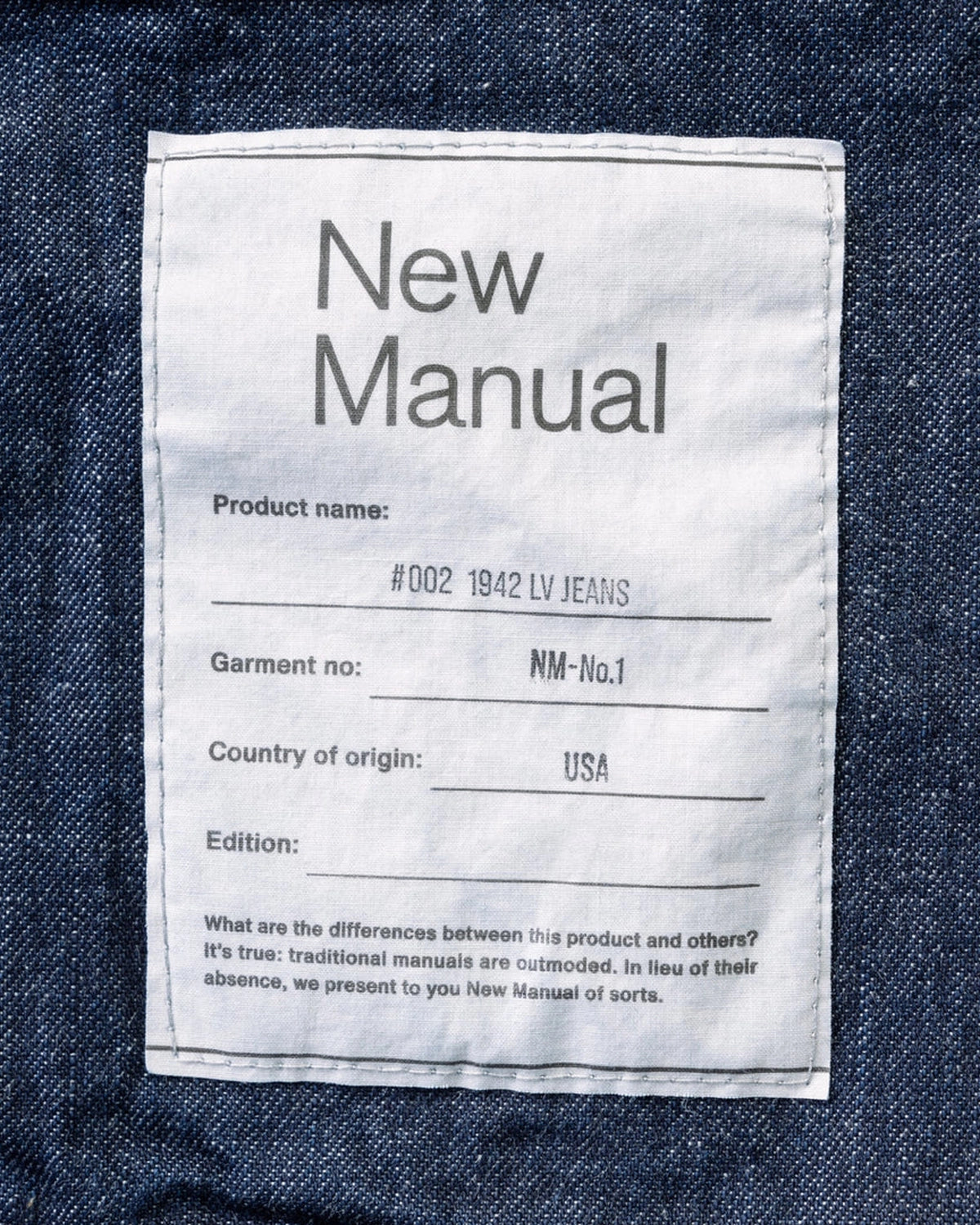 New Manual / #002 1942 LV JEANS ONE-WASHED