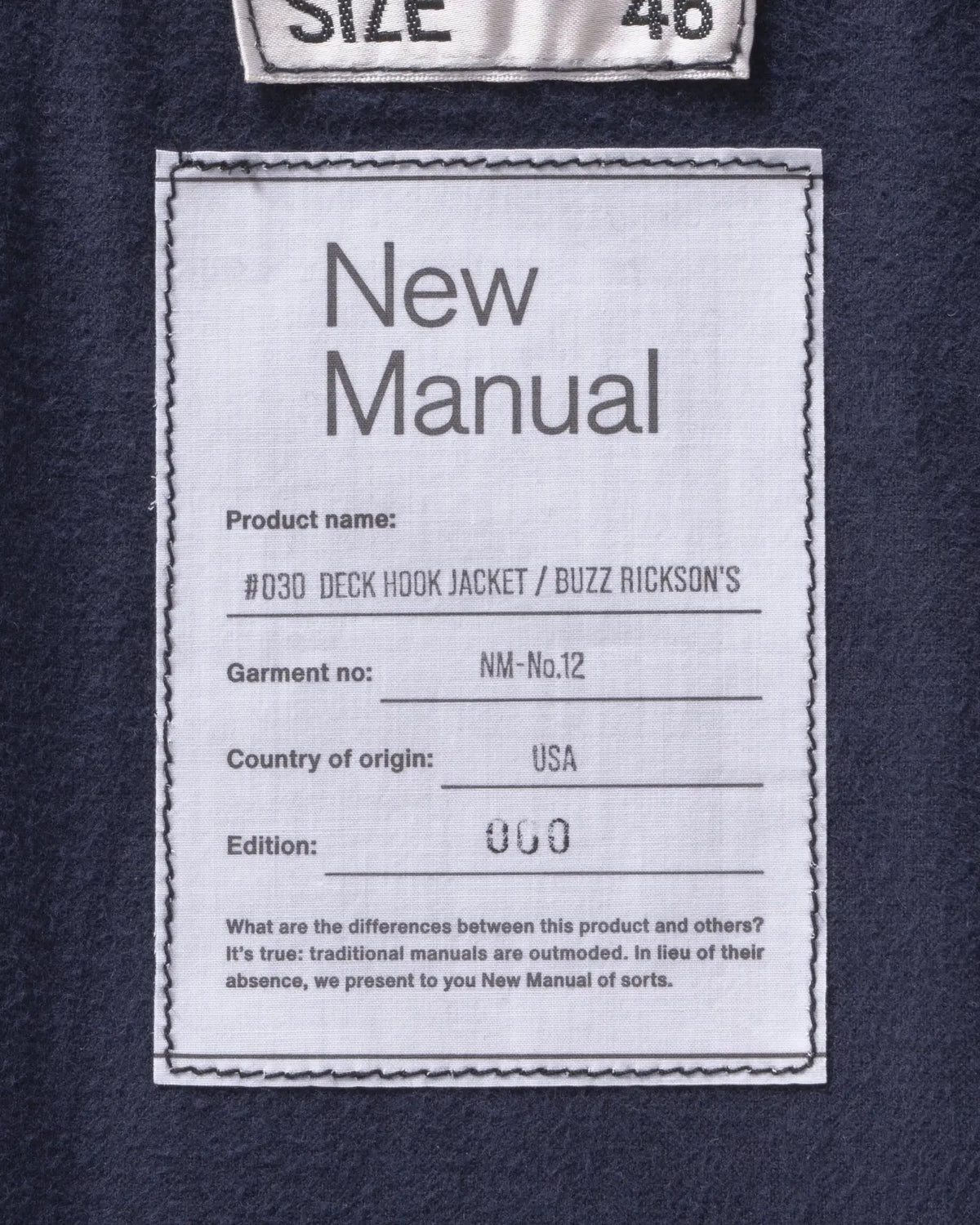 New Manual / #030 DECK HOOK JACKET / BUZZ RICKSON'S (BZ-YY-0003)