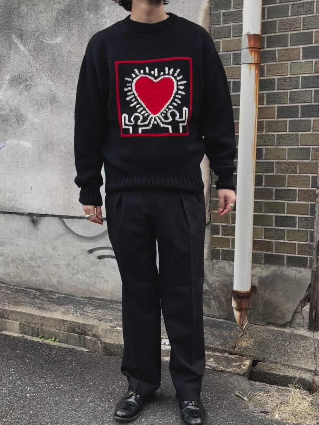 WACKO MARIA × KEITH HARING CREW NECK SWEATER -TYPE1- (KH-WM-KN01)