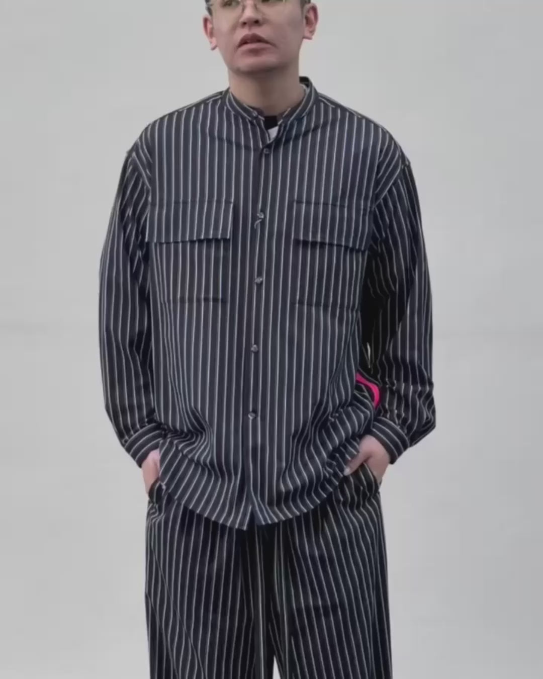 White Mountaineering  / STRIPE BAND COLLAR SHIRT (WM2671118)