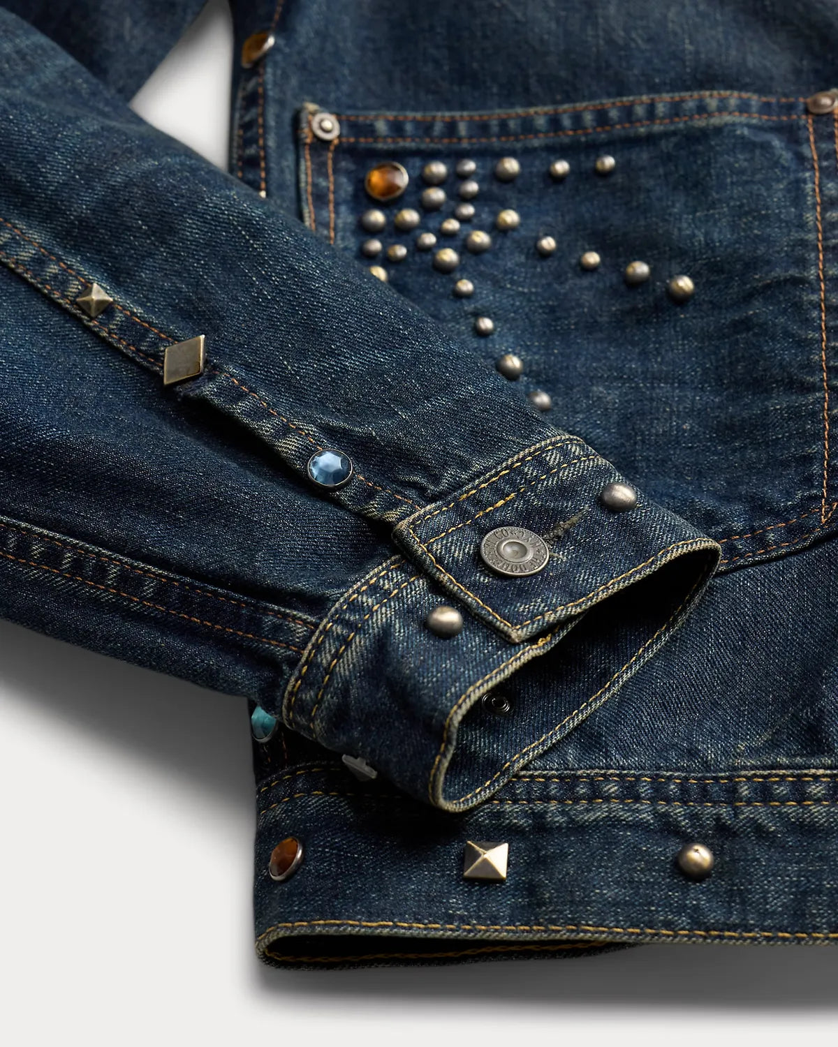 RRL / Ridgewood スタデッド デニム トラッカー ジャケット (MNRROTW16020215)