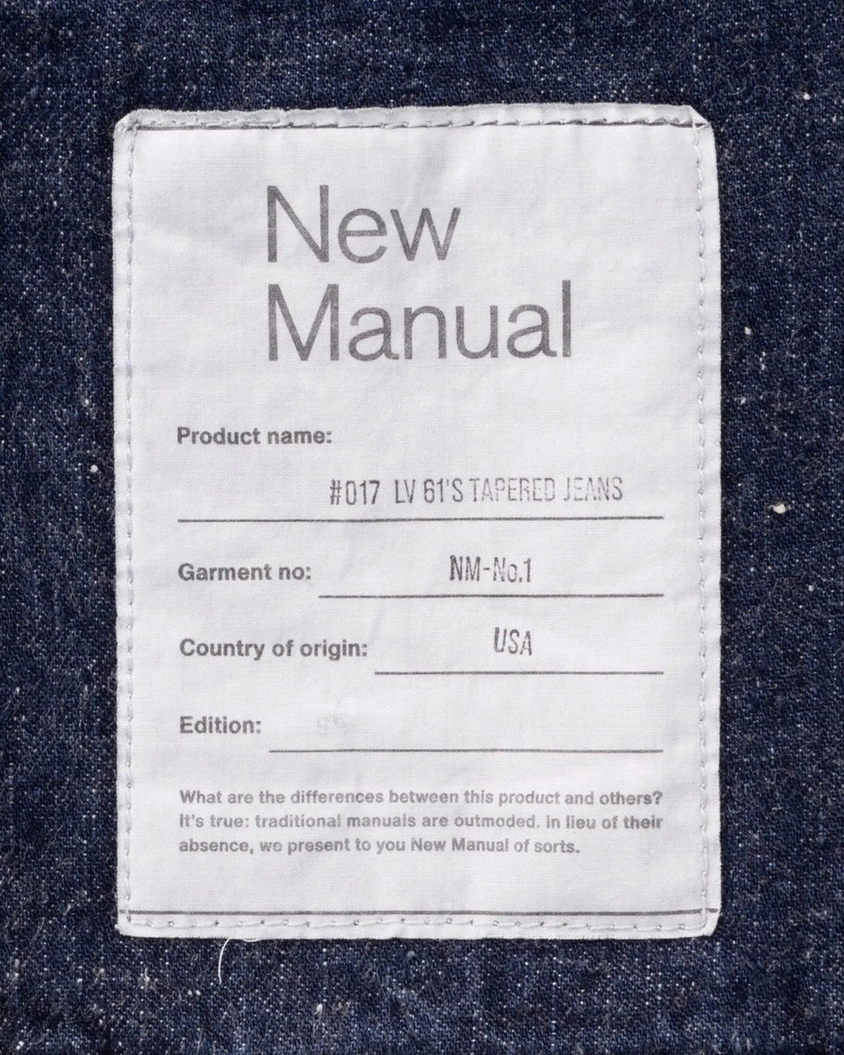 New Manual / #017 LV 61's TAPERED JEANS ONE-WASHED