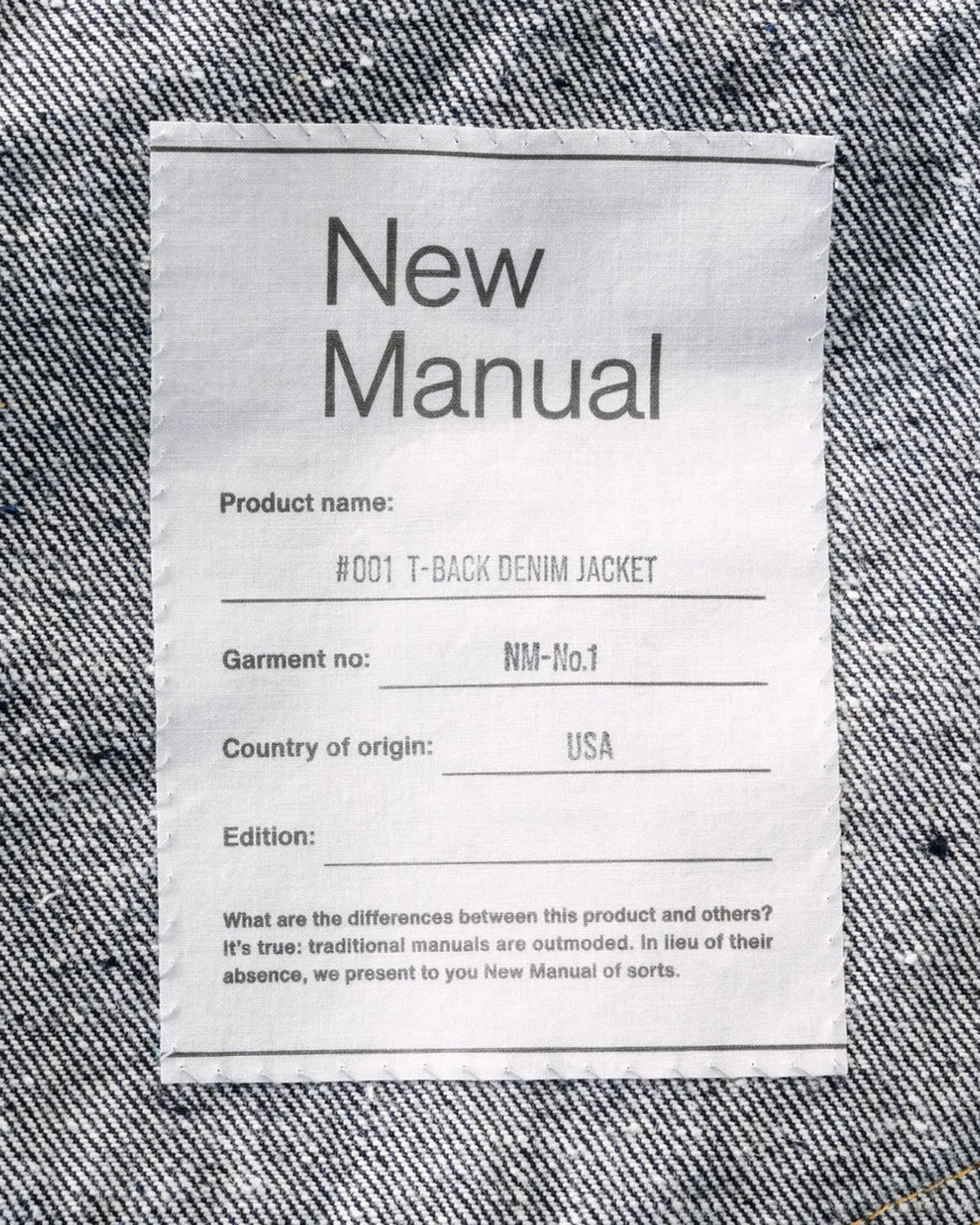 New Manual / #001 T-BACK DENIM JACKET ONE-WASHED