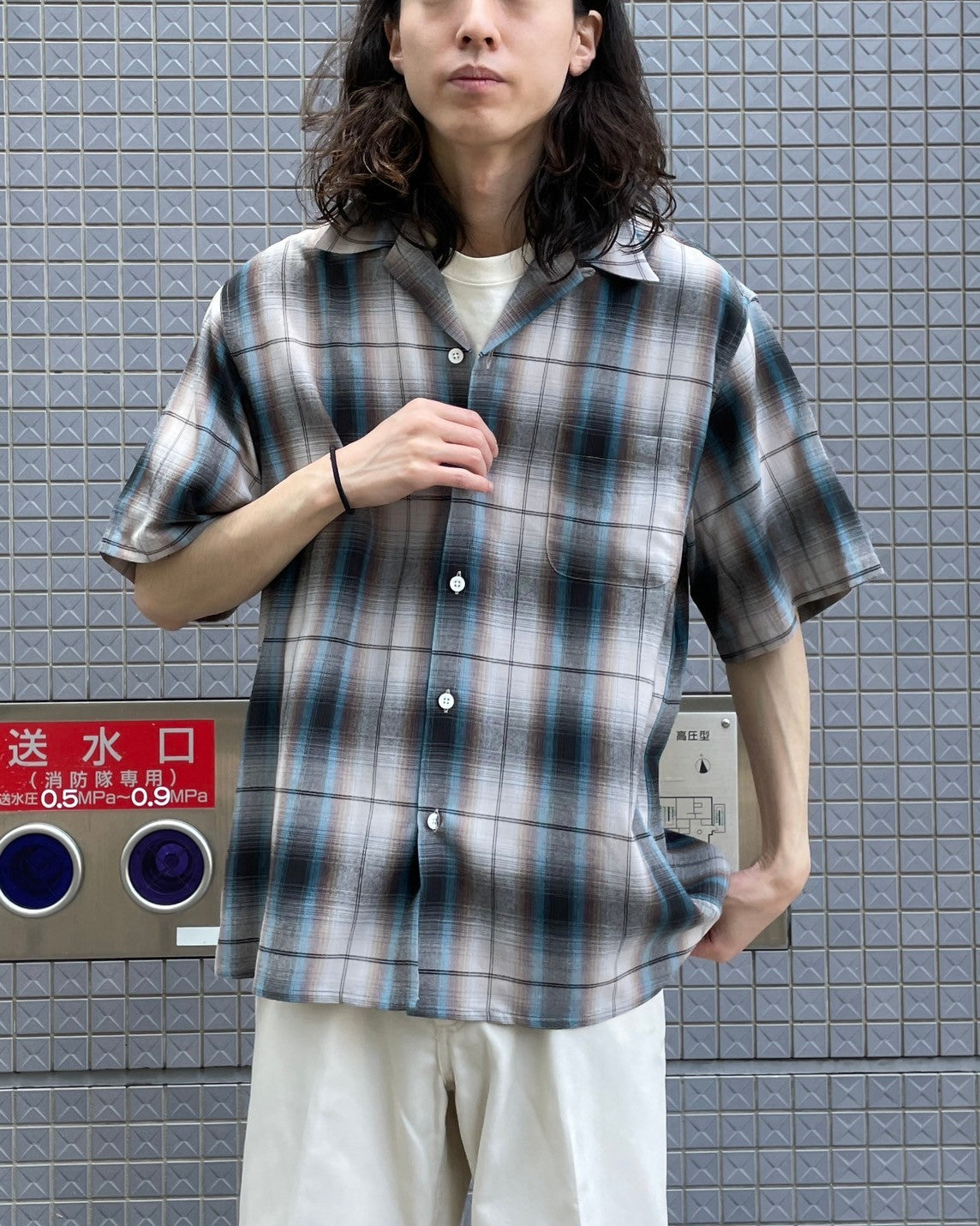 WACKO MARIA / OMBRE CHECK OPEN COLLARSHIRT S/S - TYPE-2 (24SS-WMS-OC11)