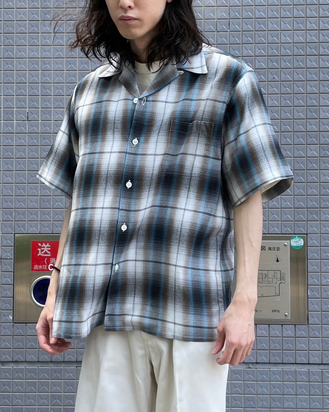 WACKO MARIA / OMBRE CHECK OPEN COLLARSHIRT S/S - TYPE-2 (24SS-WMS-OC11)