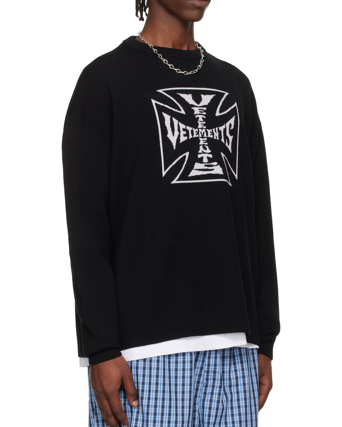 VETEMENTS / DOUBLE BIKER CROSS LOGO SWEATER (ME76KN099B)
